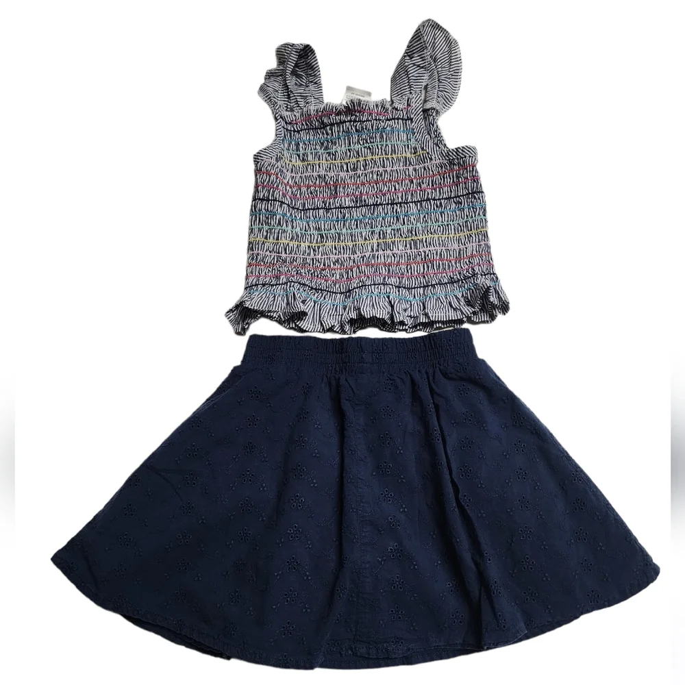 2 Piece Wonder Nation Navy Blue Skort & Smocked Top for Girls Size XS (4…